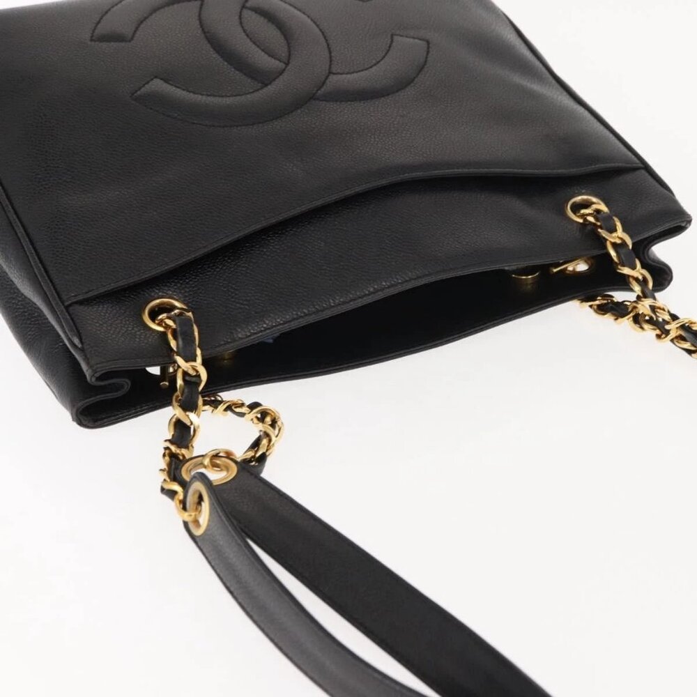 CHANEL Tote Bag Grained Calf Skin Black Gold CC Auth BA7490 - Picture 7 of 16